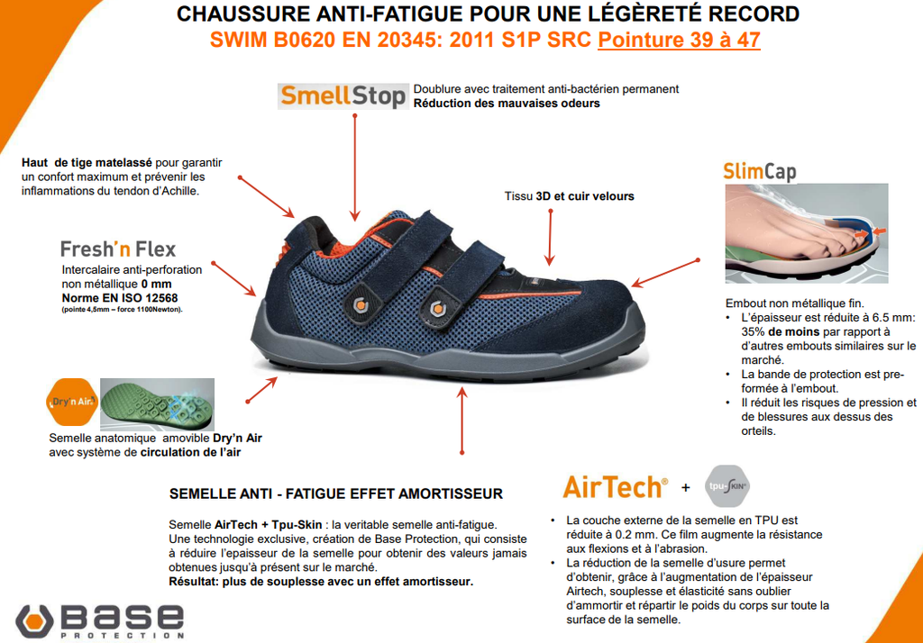 Chaussure basse velcro S1P Swim sans métal