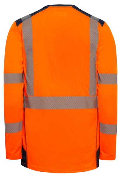 Tee-shirt HV 100% polyester (dont 89% GRS) manches longues Bali 7 - Orange/bleu Marine