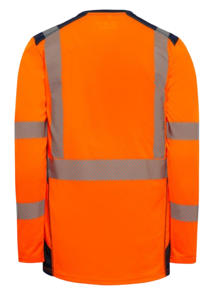 Tee-shirt HV polyester-coton manches longues Jakarta 2 - Orange/bleu Marine