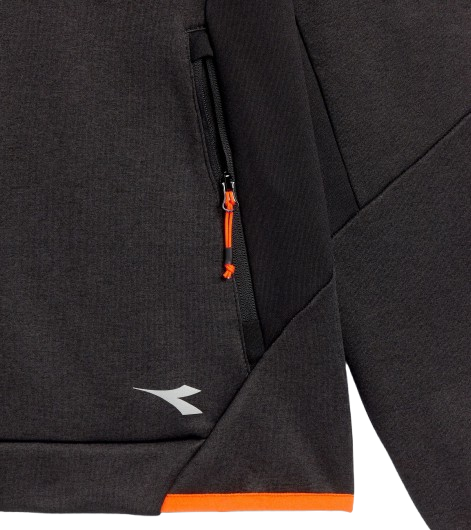 Polaire technique super stretch FLEECE TECHNO (noir / liseré orange fluo)