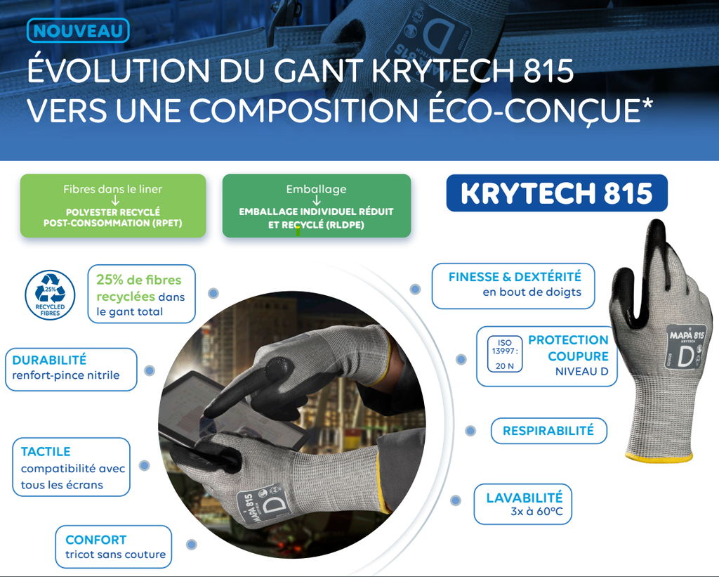 Gant Krytech 815 tactile avec renfort pince (pouce/index)
