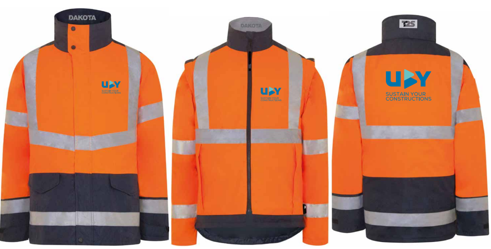 Parka 4 en 1 hv orange UBY Sustain Your Constructions couleurs cœur + dos