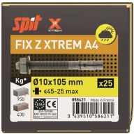Cheville FIX Z XTREM M10x105/45-25 Inox A4 (Boite de 25)