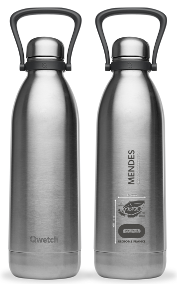 Bouteille isotherme QWETCH 1500mL avec poignée inox brossé gravée BY TP RF + BVS + Rui Manuel