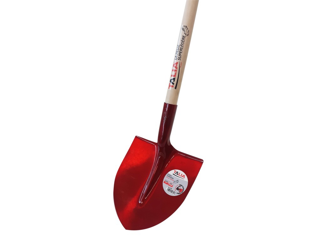 27cm round shovel, super light, 1kg, in hardened ergal aluminium with 130cm wooden handle