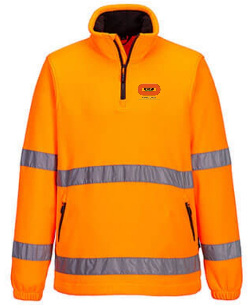 Polaire orange col zippé HV BY BAT GRAND OUEST