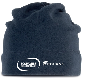 Bonnet polaire marine brodé BYES + EQUANS blanc