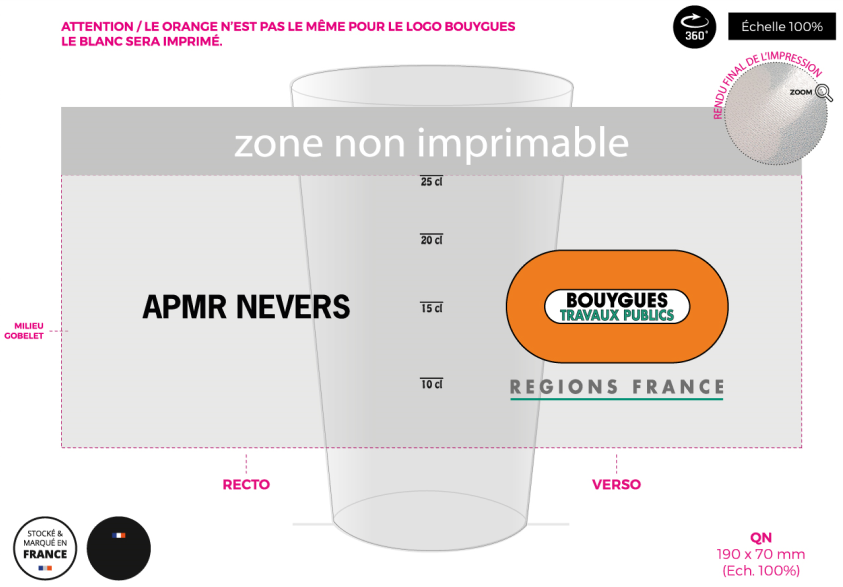 Gobelet plastique réutilisable 30cl BY TP REGIONS FRANCE APMR NEVERS
