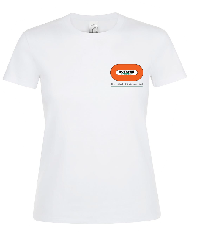 Tee-shirt 150gr 100% coton blanc femme col rond BY BAT HABITAT RESIDENTIEL manches courtes