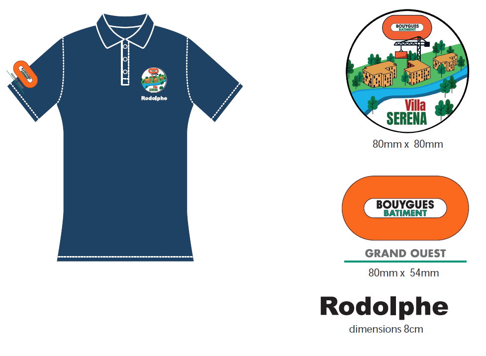 Polo 180gr 100% coton manches courtes marine Villa Serena + broderie nominative sous logo + BY BAT GRAND OUEST manche droite