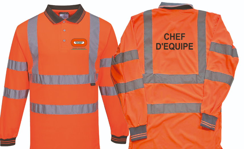Polo manches longues orange HV BY BAT CENTRE SUD OUEST + CHEF D'EQUIPE dos