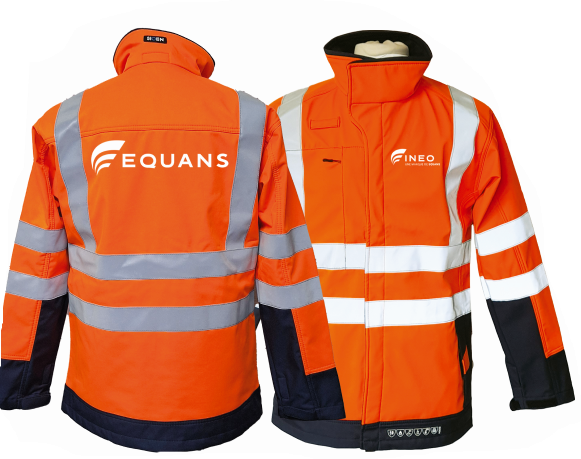 Veste Softshell Multirisques Protection Arc HV PLAYFORD (L)  Marquage EQUANS dans dos  Marquage INEO une Marque de EQUANS coté Coeur