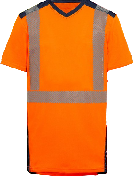 Tee-shirt HV 100% polyester (dont 89% GRS) manches courtes Bali 5 - Orange/bleu Marine