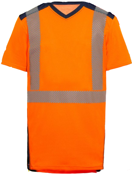 Tee-shirt HV polyester-coton manches courtes Jakarta 2 - Orange/bleu Marine