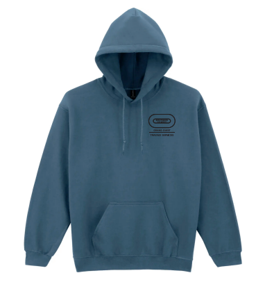 Sweat à capuche 50% coton - 50% polyester 260gr Bleu Indigo BY BAT GRAND OUEST Travaux Services noir + image cathédrale noir dos