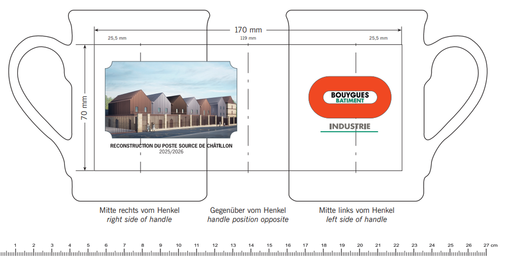 Mug blanc 250ml BY BAT INDUSTRIE Reconstruction du poste source de Chatillon + photo chantier