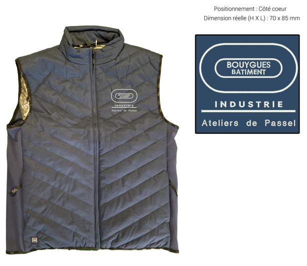 Gilet chauffant doudoune bodywarmer Howell (sans batterie) marine brodé BY BAT INDUSTRIE Atelier de Passel