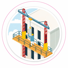 Autocollant Diam. 60mm plate forme chantier avec grue