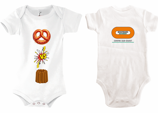 Body 180gr manches courtes 100% coton 3/6 mois bretzel vs cannelé + BY BAT CENTRE SUD OUEST dos