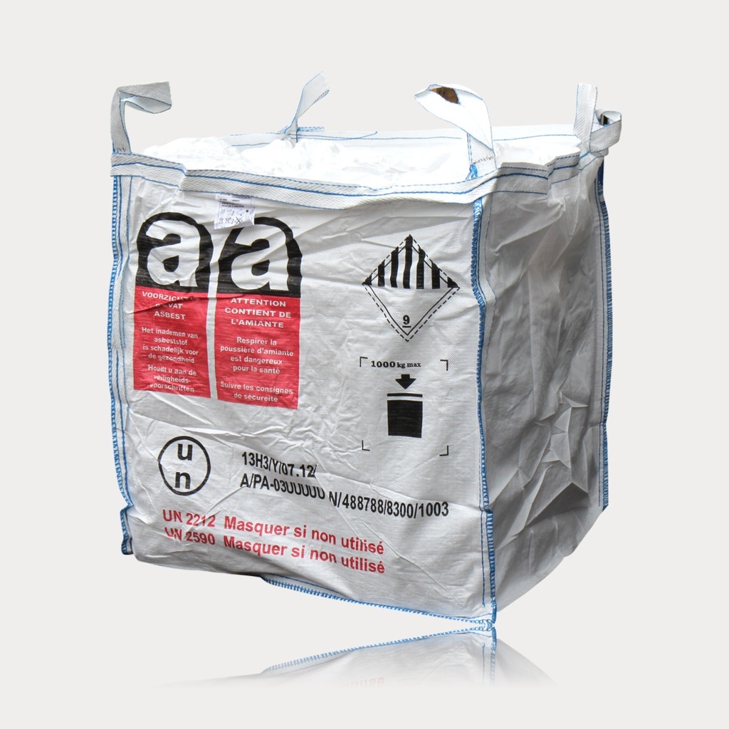 Big bag spécial amiante  90x90x105 CM 1000kg, homologué ONU fond plat usage unique