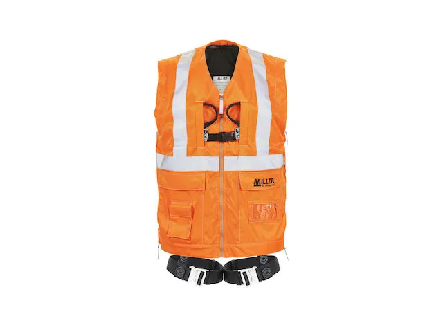 Gilet orange HV Harnais avec boucles dorsal  metalliques et sternal textile sans ceinture