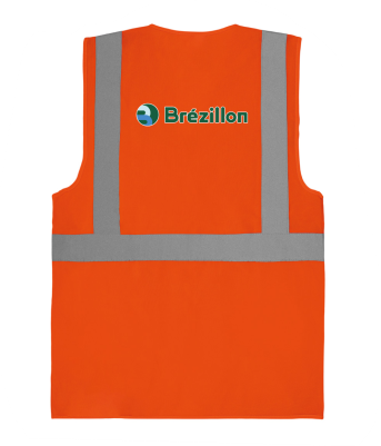 Gilet fluo HV orange multipoches BREZILLON contour blanc dos