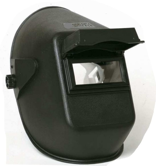 Welding helmet with flip-up glass screen, headband, rack and pinion, 110x90mm, glass, shade 11