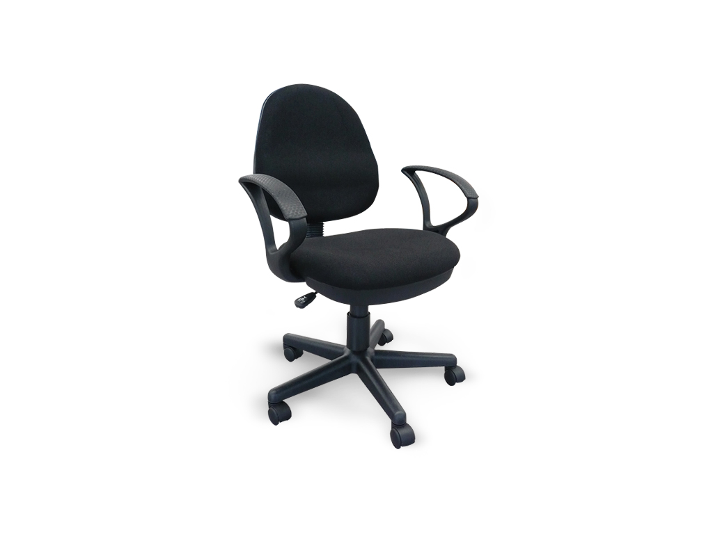 Typist chair with armrests and fabric backrest