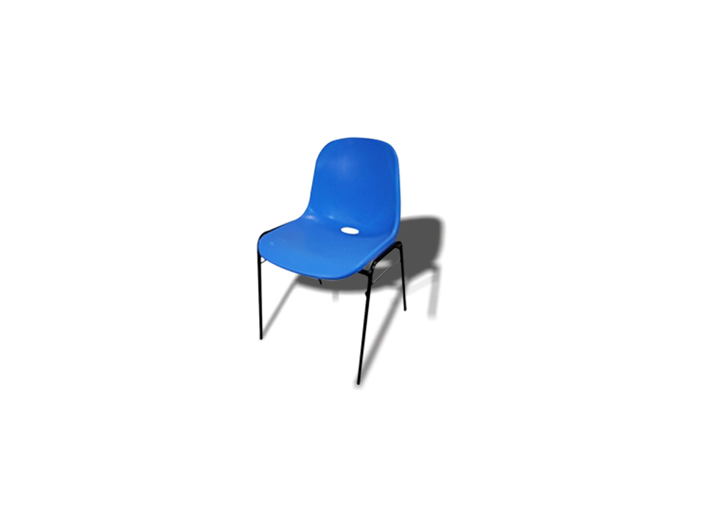 Blue plastic shell chair with black base