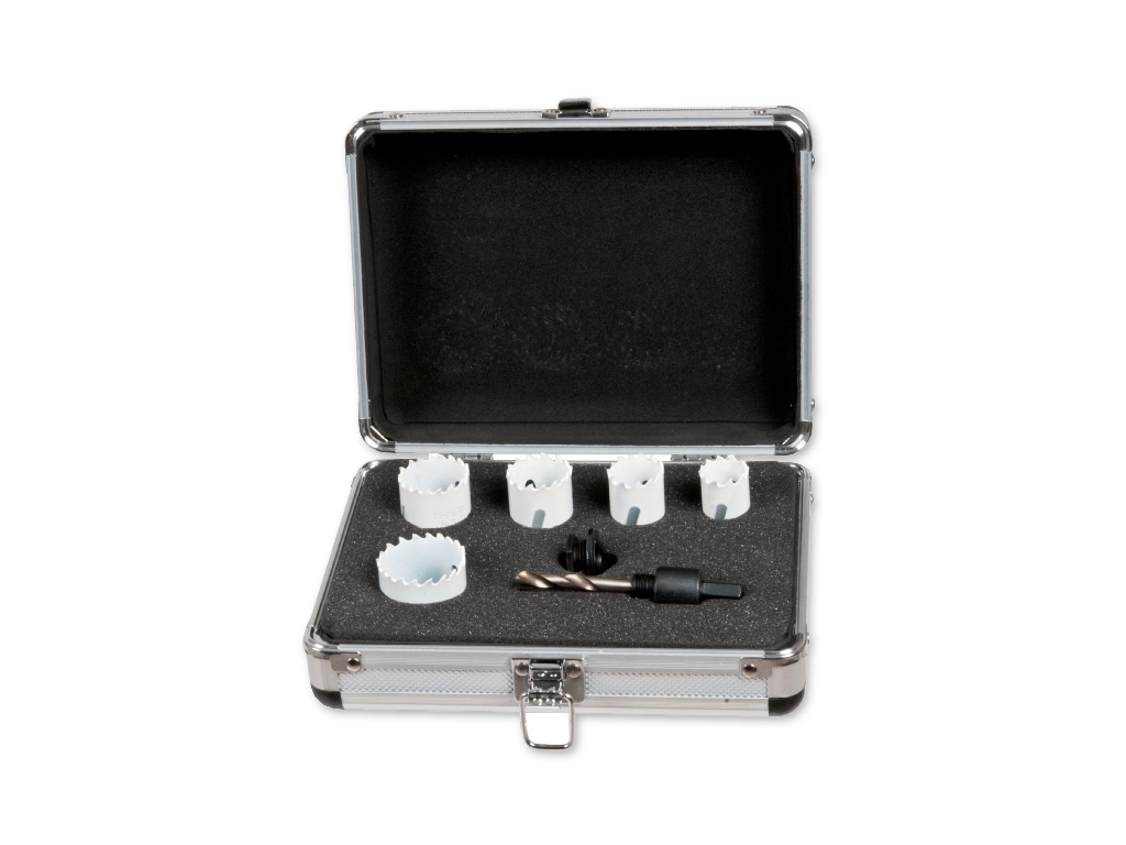 Coffret scie cloche artisan 5 scies Diam. 22 à 38 + 1 mandrin + 1 adaptateur