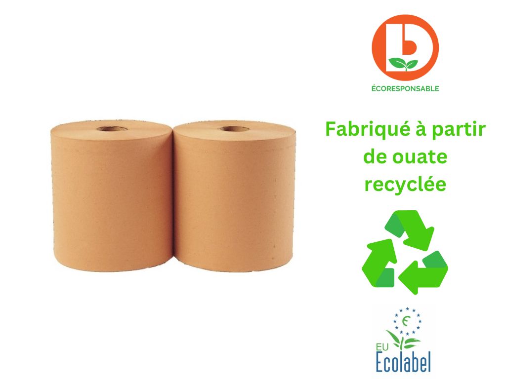 Essuie tout ouate orange recyclée chamois 1000 formats 19,4x30Cm (Colis de 2 rouleaux)