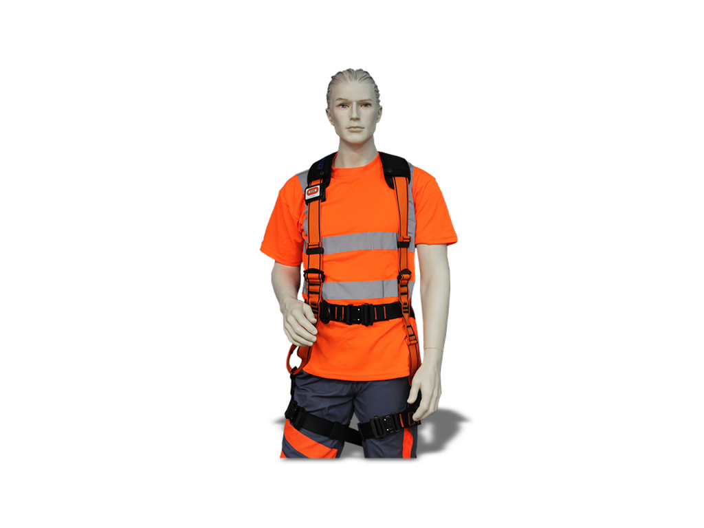 HT55 harness model Bouygues 2 attachment points automatic buckles comfort backrest - thigh strap