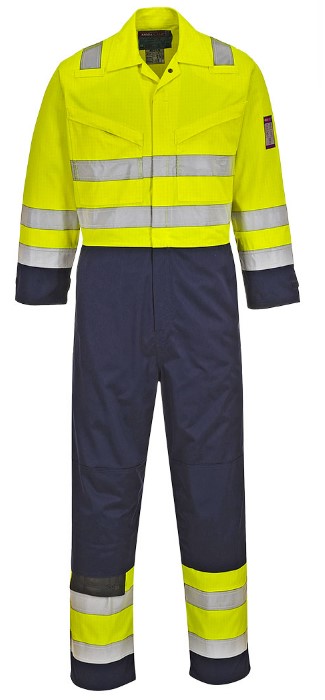 Combinaison HI VIS modaflame jaune / bleu marine