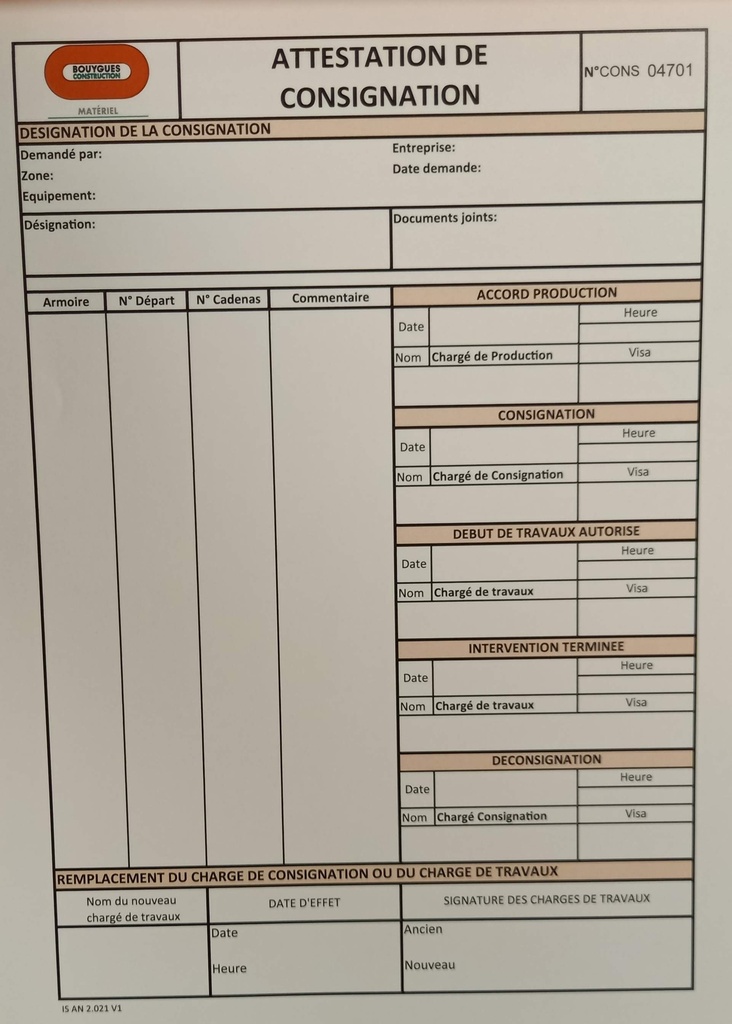 Livret attestation de consignation