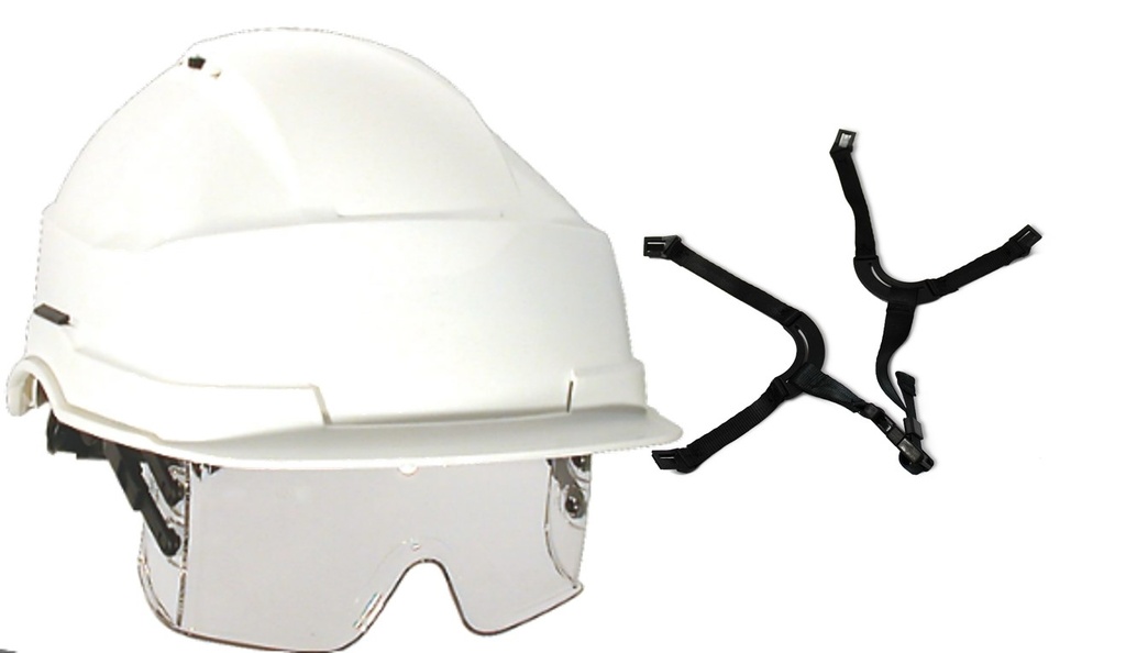 Casque Iris II porte étiquette + lunettes avec aération - Jugulaire 4 points boucle flash noire