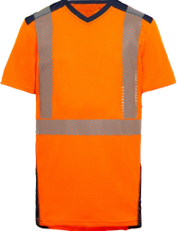 [EP163749] Tee-shirt HV 100% polyester (dont 89% GRS) manches courtes Bali 5 - Orange/bleu Marine