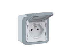 [CO007878] PLEXO 2P+T 16A complete gray surface-mounted socket with protective clips