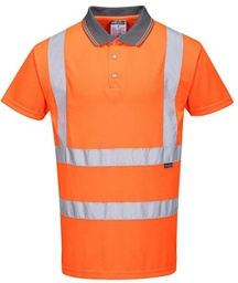 [EP008139] Polo manches courtes orange HV 100 % polyester maille nid d'abeille