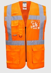 [EP018733] Fluorescent HV multi-pocket mesh vest Madrid logo Wizom Rehabilitation