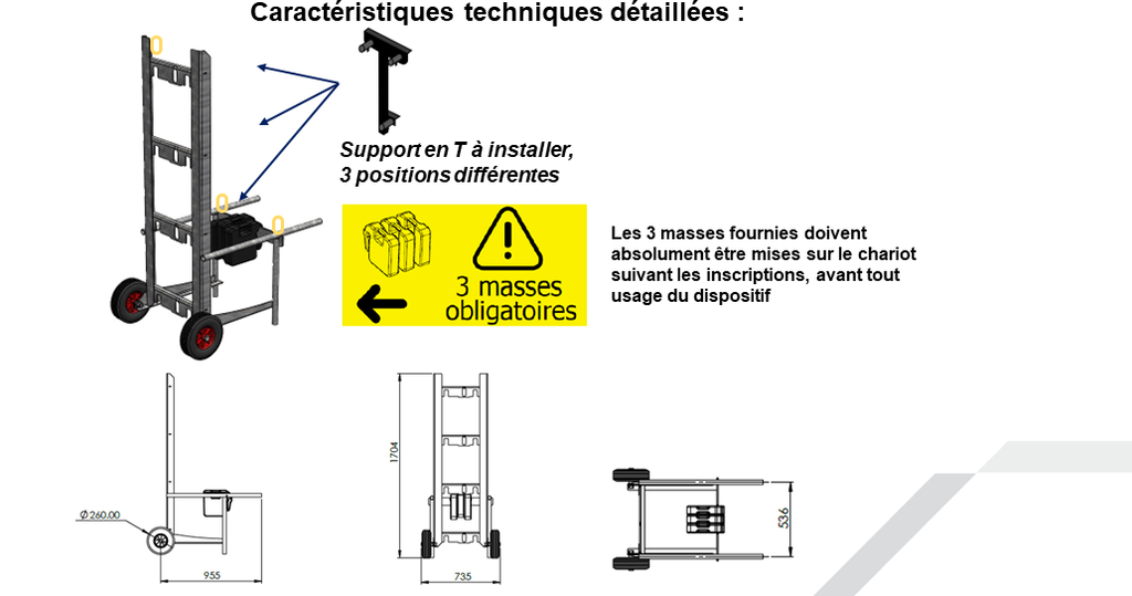 Bras 0 Gravité support T avec chariot mobile grutable