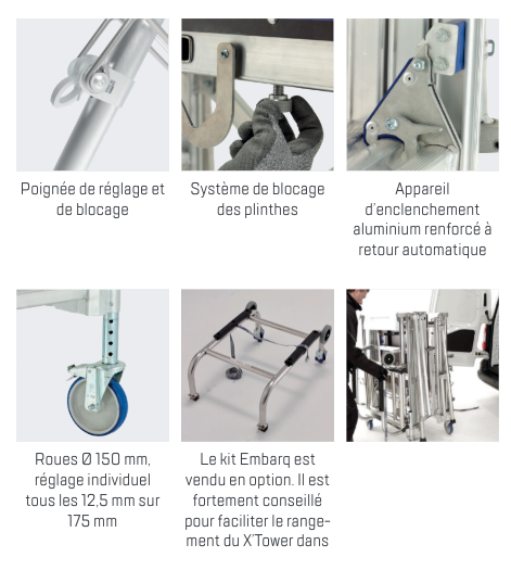 Échafaudage alu télescopique X TOWER ht plancher jusqu'à 2,80m