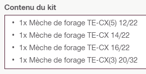 Meche de forage TE-CX (4) M10 JEU  