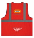 Gilet fluo BY EXPERTISES NUCLEAIRES cœur + Surveillant incendie BCEN lettrage blanc dos sur 3 lignes + entre les bandes rétro