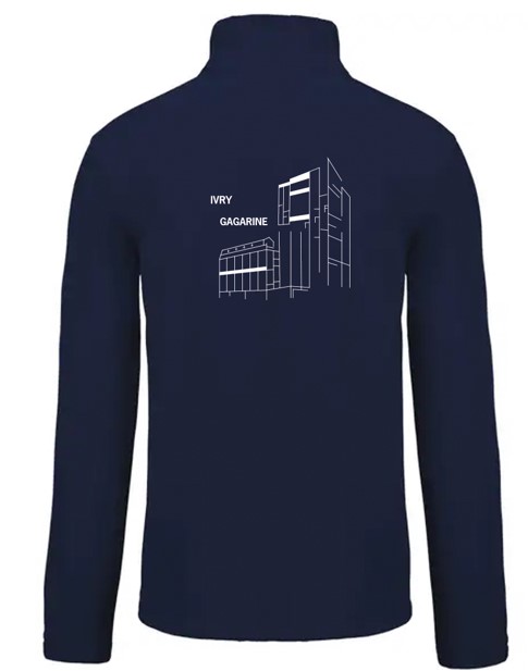 Veste polaire zippée marine brodée logo BY BAT HABITAT RESIDENTIEL coeur + chantier Ivry Gargarine dos blanc