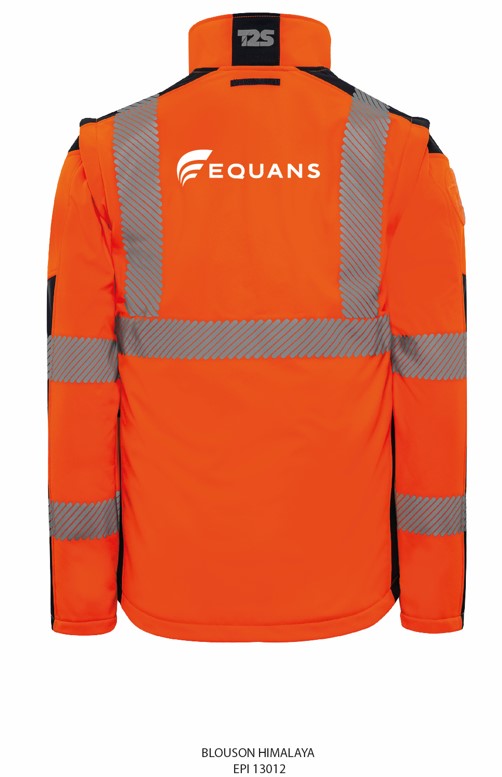 Blouson Softshell HV Himalaya manches amovibles INEO UNE MARQUE DE EQUANS blanc cœur + EQUANS blanc dos