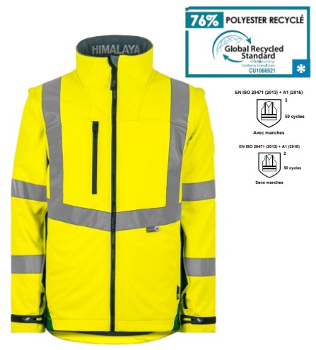 Veste Softshell manches amovibles jaune et vert HV - Chef de manœuvre (sur cde)