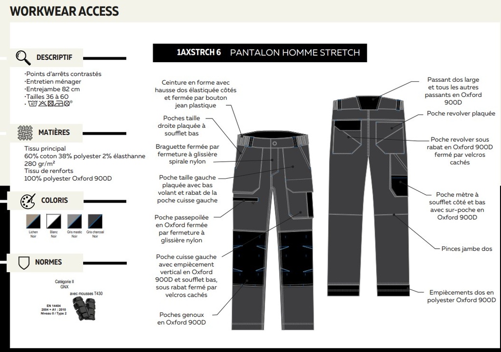 Pantalon de tavail Access Stretch - Gris Charcoal / Noir 