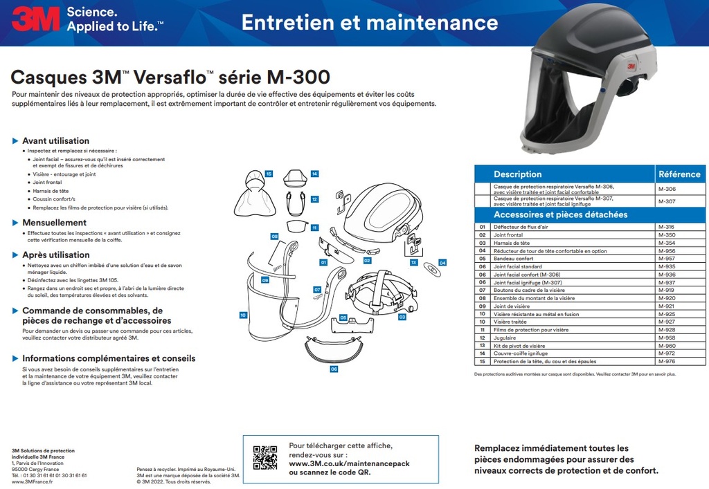 Casque pour système Adflo - Versaflo et Jupiter - joint facial résistant à la flamme