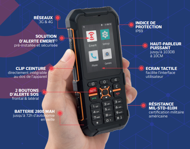 Téléphone GSM PTI /4G/ip69/e-rg170 protection travailleur isolé (prévoir carte sim)