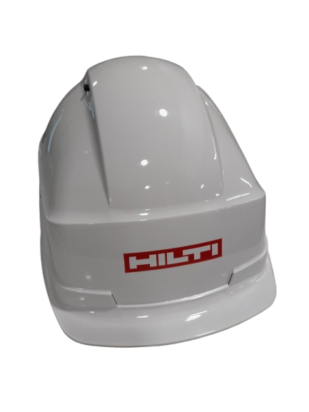 Casque Iris II blanc porte étiquette avec lunettes et jugulaire 4 points - Logoté HILTI